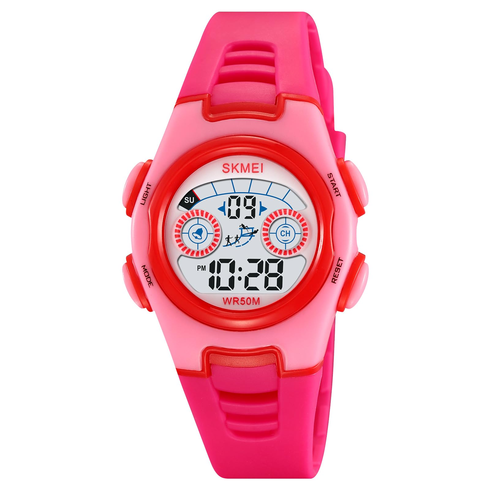Digital Watch for Kids with Rose Red Polyurethane Strap and Round Dial for Casual & Formal Wear