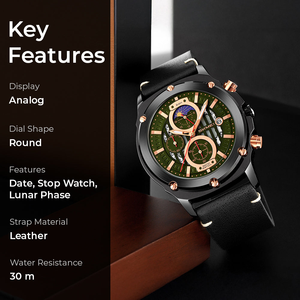 Skmei Quartz Analog Dial Leather Strap Watch for Men - 9351