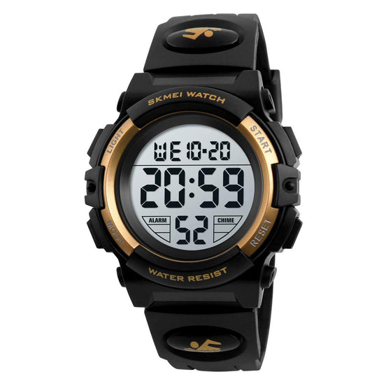 Digital Watch for Kids with Gold Black Polyurethane Strap and Round Dial for Casual & Formal Wear