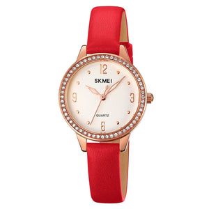 Elegant Women Wristwatch with Sparkling Rhinestone Bezel and Textured Strap