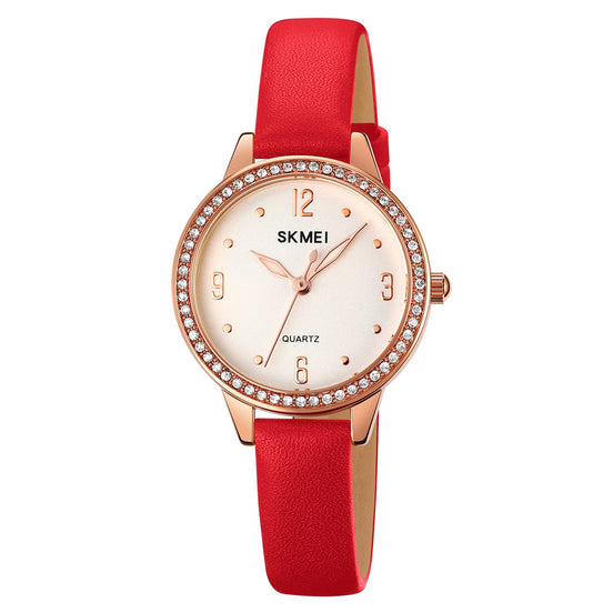 Analog Watch for Women with Red Leather Strap and Round Dial for Casual & Formal Wear