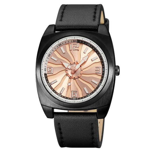 Premium Analog Wristwatch with Textured Dial and Classic Leather Strap