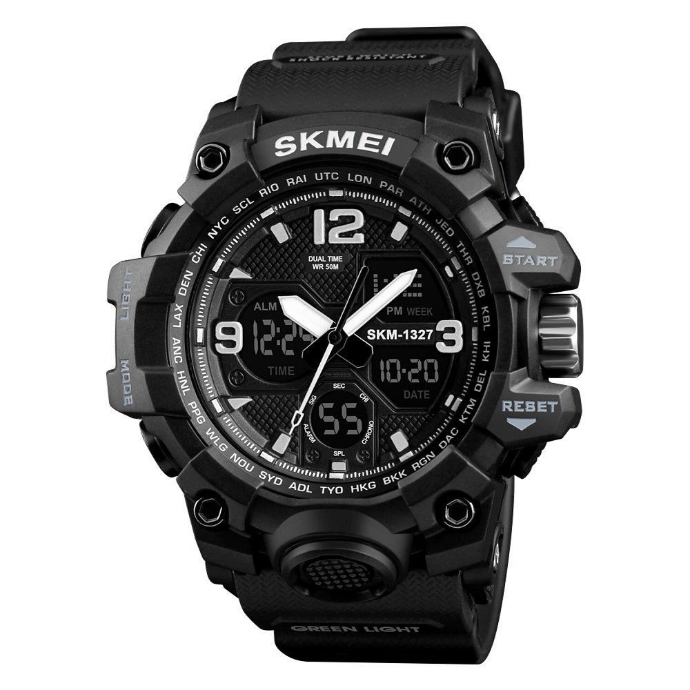 Dual Display Sports Wrist Watch with Rugged Design and Resin Strap For Men