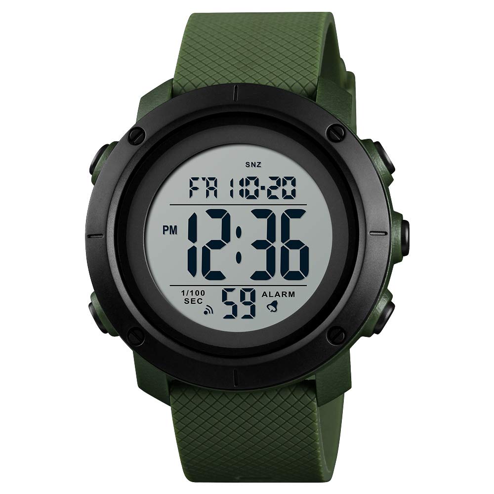Digital Watch for Men with Round Dial, Dual Time Display, Alarm & Chronograph, Water Resistant Sports Watch with Durable Strap