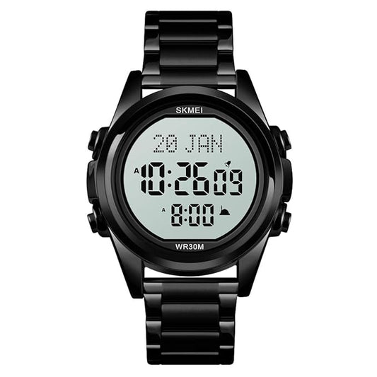 Digital Display White Dial Zinc Alloy Men's Stainless Steel Black Color Stylish Watch