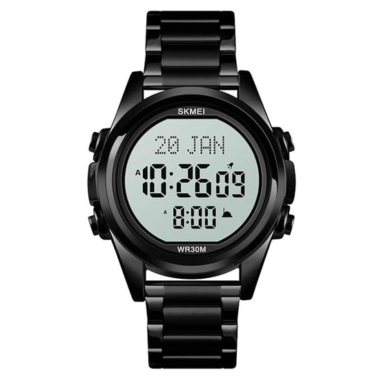 Digital Watch for Men with Black Stainless Steel Strap and Round Dial for Casual & Formal Wear