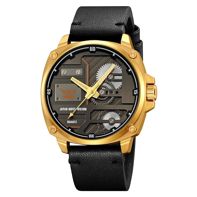 Premium Skeleton Dial Analog Wrist Watch with Leather Strap for men