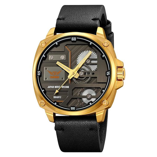 Premium Skeleton Dial Analog Wrist Watch with Leather Strap for men