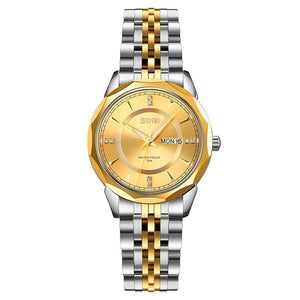 Minimalist Stainless Steel Watch with Date Week Display Simple dial Push-Button Clasp