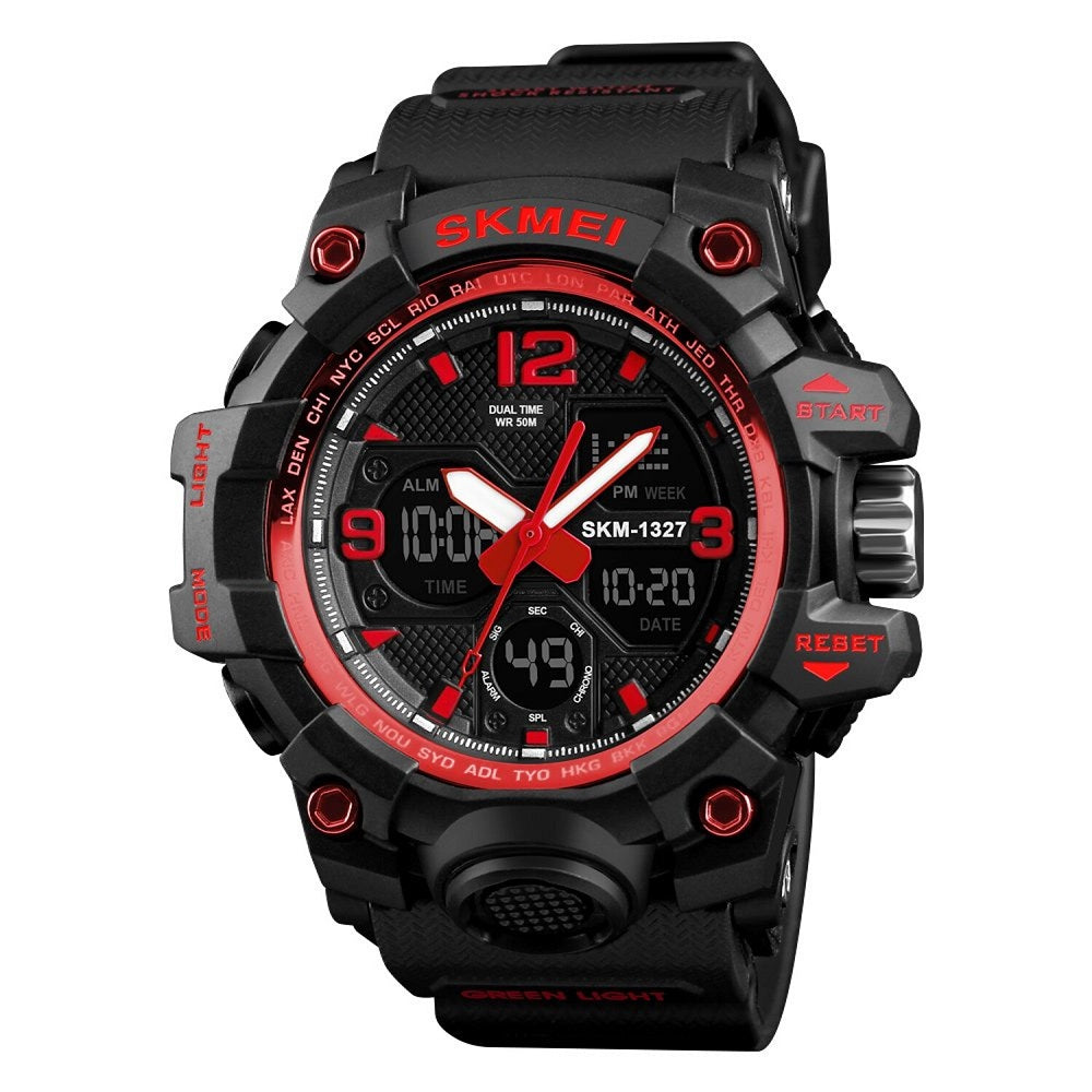 Dual Display Sports Wrist Watch with Rugged Design and Resin Strap For Men