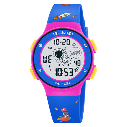 Kids Digital Watch with Cartoon Space Design and Soft Comfortable Strap for Daily Wear
