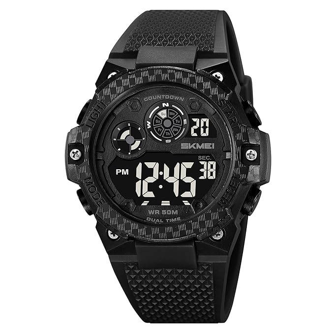 Rugged Digital Sports Watch with Textured Strap for men