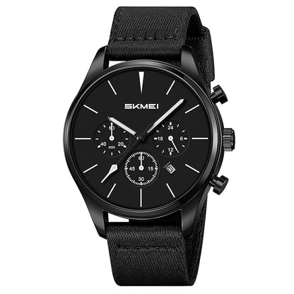 Classic Chronograph Style Analog Watch with Fabric Strap