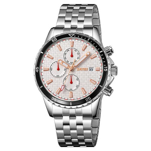 Men’s Analog Chronograph Watch with Date Display, Stainless Steel Strap, White Dial – Luxury Casual & Formal Wear