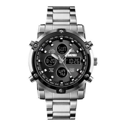 Luxury Analog Digital Stainless Steel Watch for Men with Dual Time Display and Premium Business Style