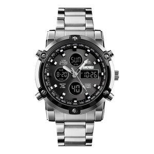 Luxury Analog Digital Stainless Steel Watch for Men with Dual Time Display and Premium Business Style