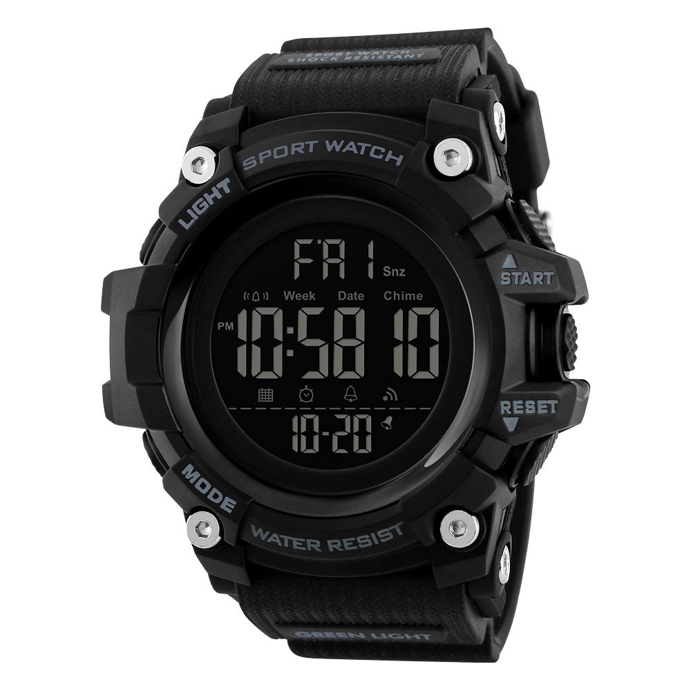 Rugged Digital Sports Watch for Men with Dual Time Display, Alarm, LED Light and Outdoor Style Strap