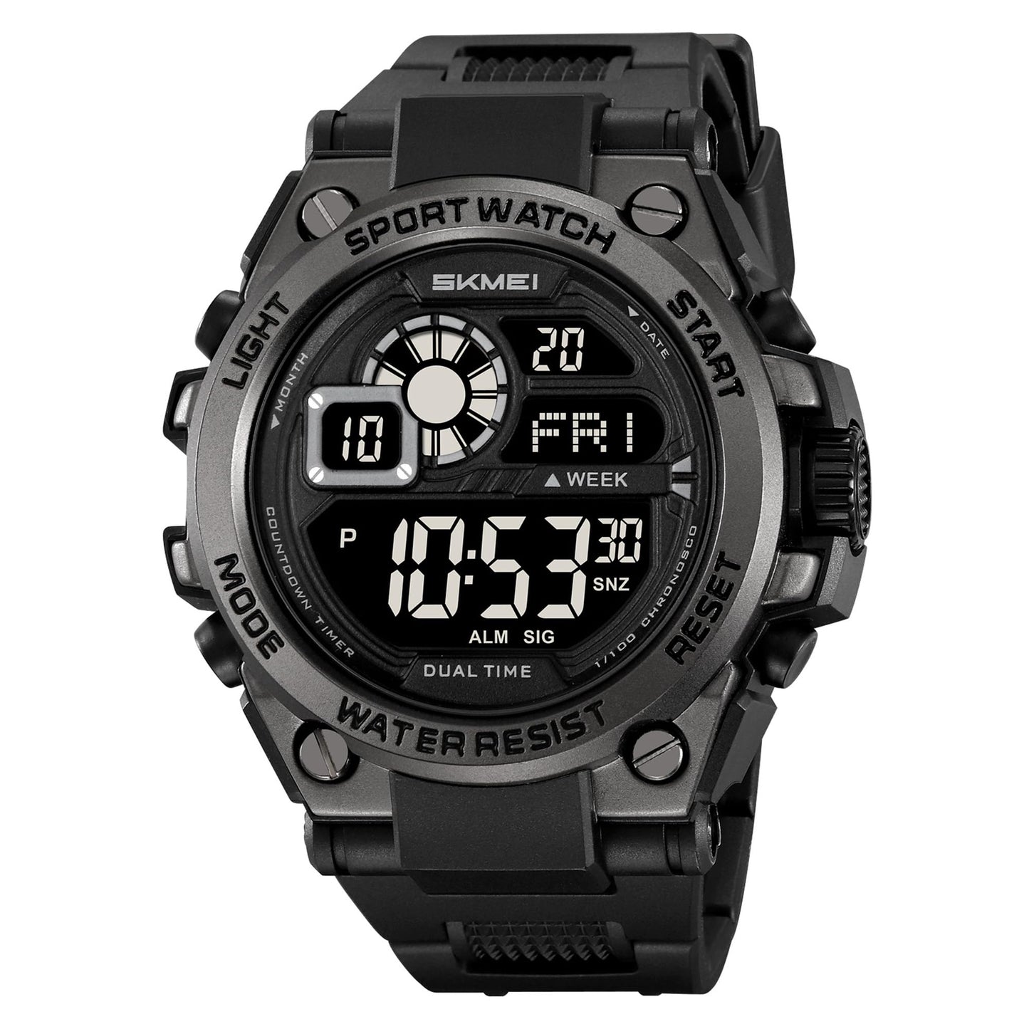 Rugged Digital Sports Watch with Dual Time Display for men