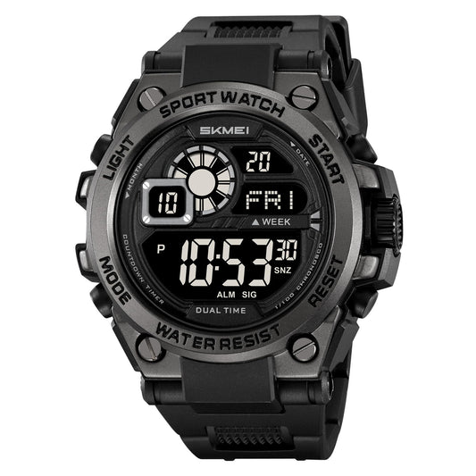 Rugged Digital Sports Watch with Dual Time Display for men