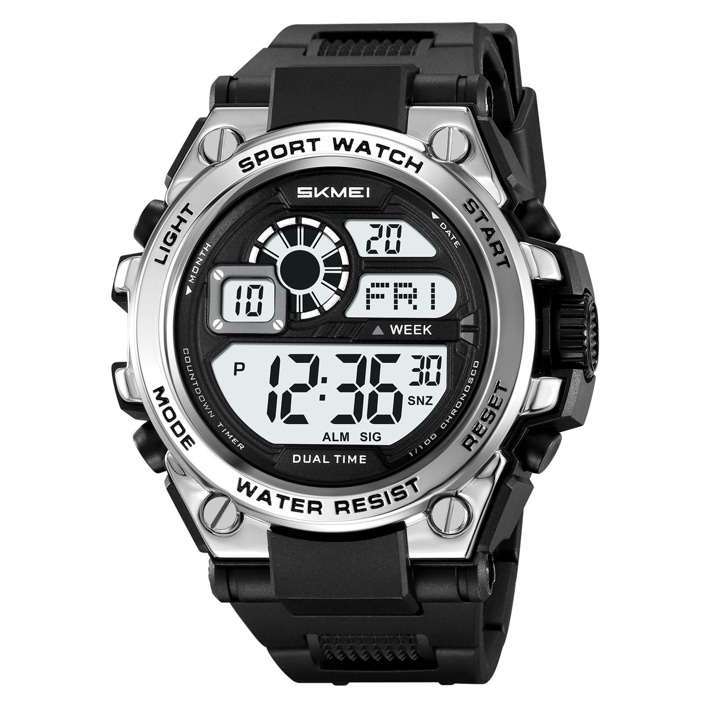 Rugged Digital Sports Watch with Dual Time Display for men