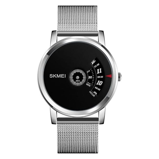 Digital Watch for Men with Silver Mesh Belt Metal Strap and Round Dial for Casual & Formal Wear