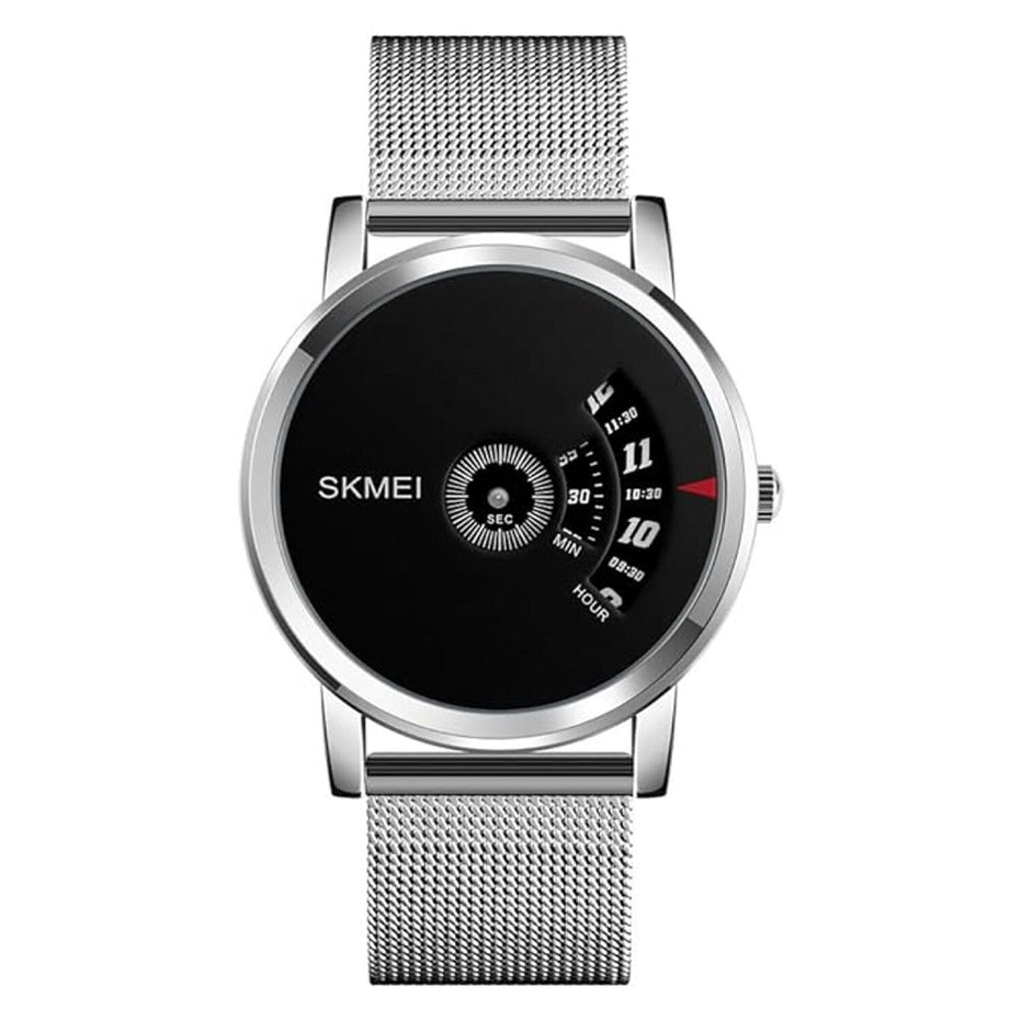 Digital Watch for Men with Silver Mesh Belt Metal Strap and Round Dial for Casual & Formal Wear