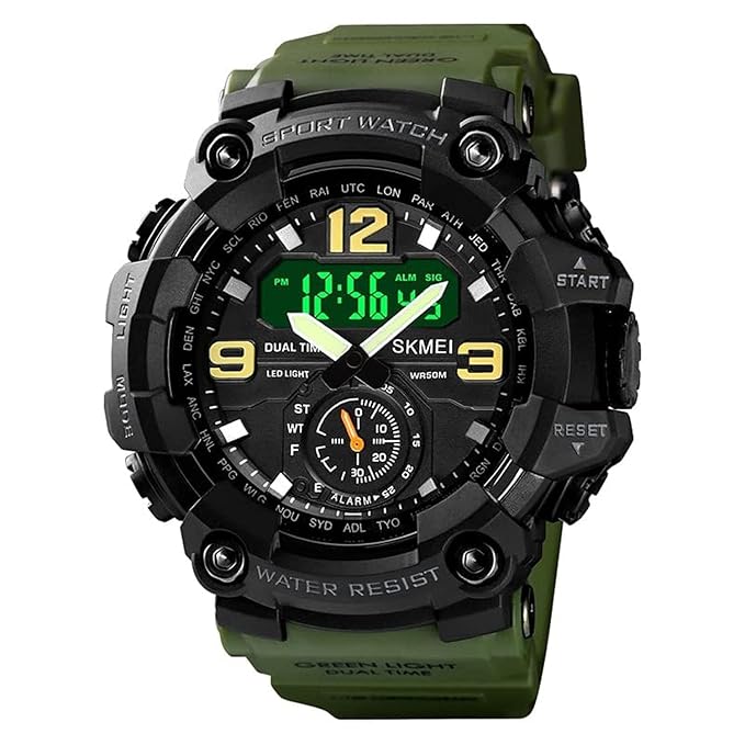 Premium Analog Digital Sports Watch for Men with Dual Time LED Display Alarm and Rugged Design