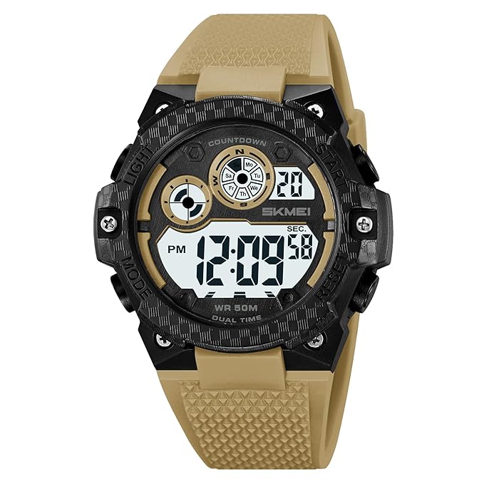 Rugged Digital Sports Watch with Textured Strap for men