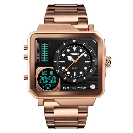 Analog-Digital Watch for Men with Rose Gold Stainless Steel Strap and Round Dial for Casual & Formal Wear