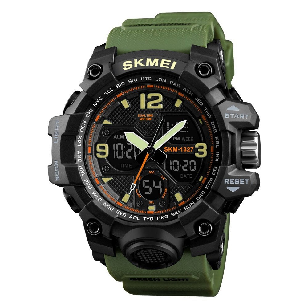 Dual Display Sports Wrist Watch with Rugged Design and Resin Strap For Men