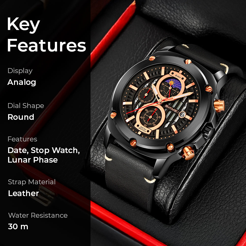 Skmei Quartz Analog Dial Leather Strap Watch for Men - 9351