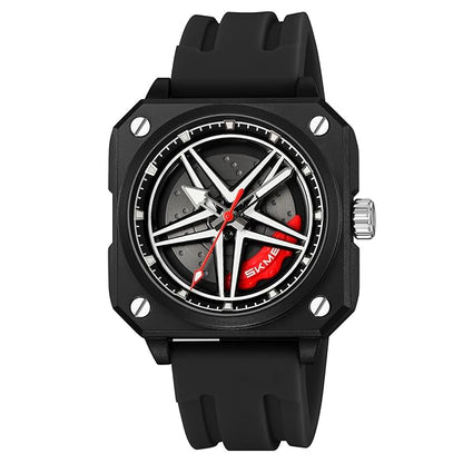 Silicone Men’s Analog Quartz Sports Watch Waterproof & Trendy Wheels Rolling Design
