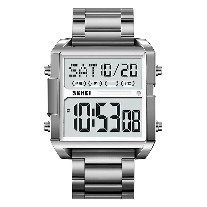 Digital Display Metal Strap Wrist Watch for men