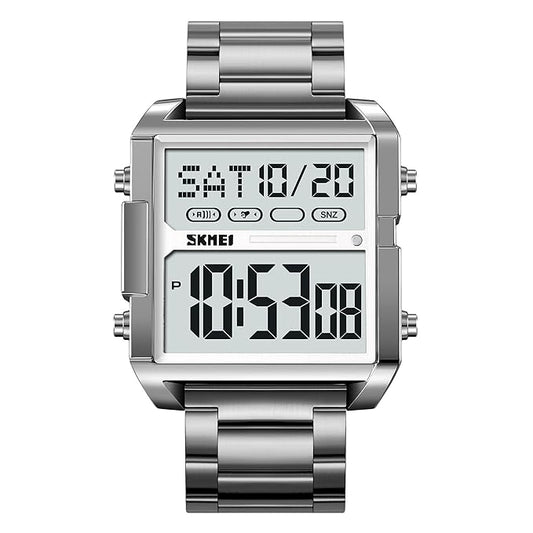Digital Display Metal Strap Wrist Watch for men