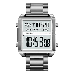Digital Display Metal Strap Wrist Watch for men