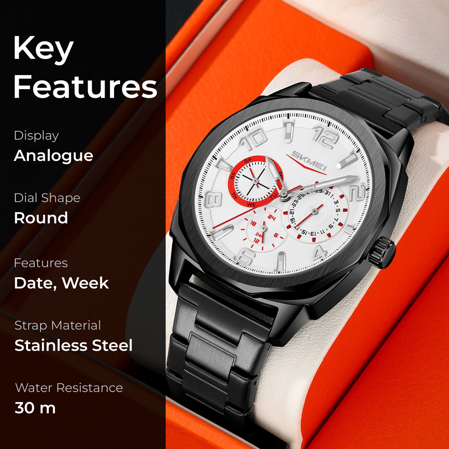 Skmei Quartz Analog Dial Stainless Steel Strap Watch for Men - 9350