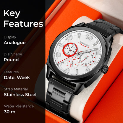 Skmei Quartz Analog Dial Stainless Steel Strap Watch for Men - 9350