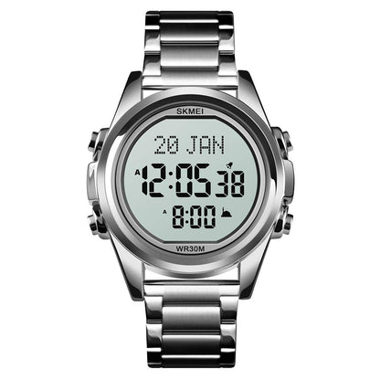 Digital Display White Dial Zinc Alloy Men's Stainless Steel Black Color Stylish Watch