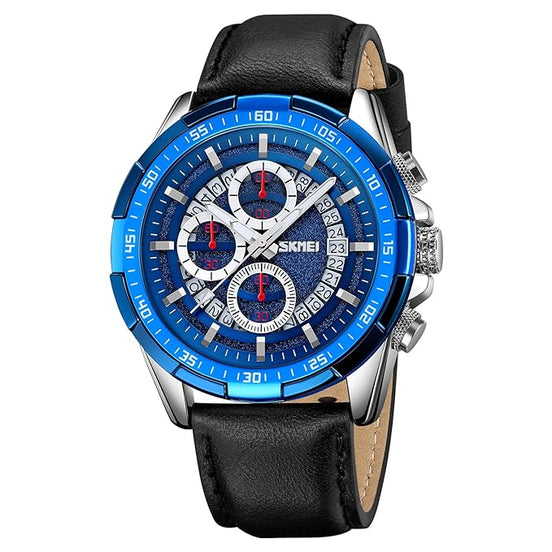 Analog Watch for Men with Black Leather Strap and Round Dial for Casual & Formal Wear