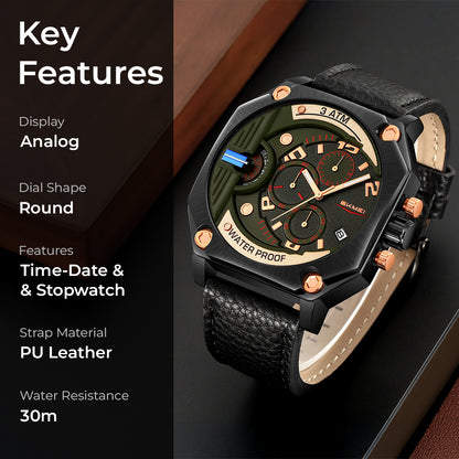 Skmei Quartz Analog Dial Leather Strap Watch for Men - 9343