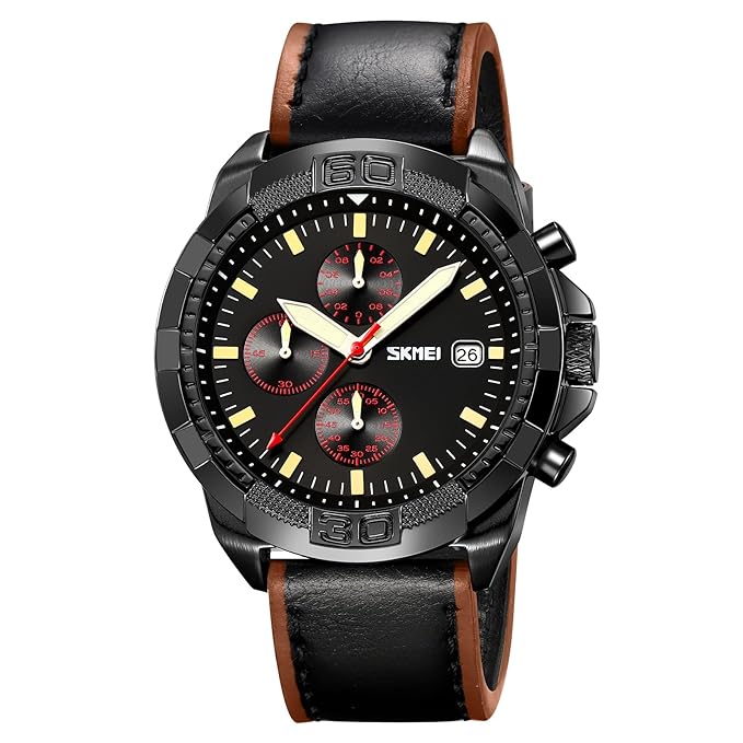 Men Quartz Watch Six Pointer Popular Leather Strap Waterproof Watch