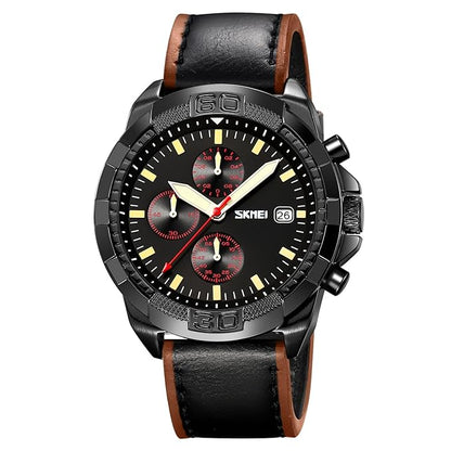 Men Quartz Watch Six Pointer Popular Leather Strap Waterproof Watch