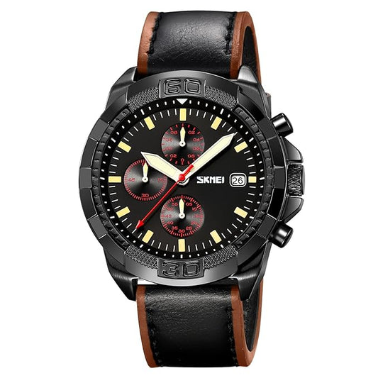 Men Quartz Watch Six Pointer Popular Leather Strap Waterproof Watch
