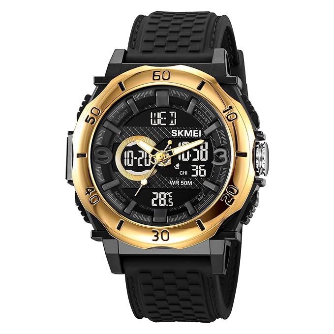 Multifunctional Men 50M Waterproof Thermometer Dual Display Digital Wrist Watch