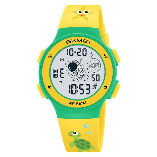 Digital Watch for Kids with Yellow-green Silicone Strap and Round Dial for Casual & Formal Wear