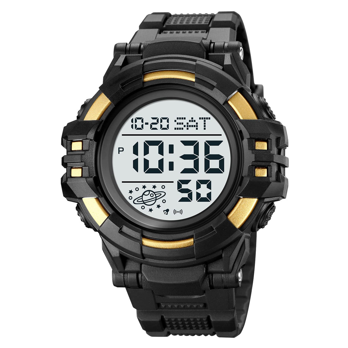 Digital Watch for Men with Black Polyurethane Strap and Round Dial for Casual & Formal Wear