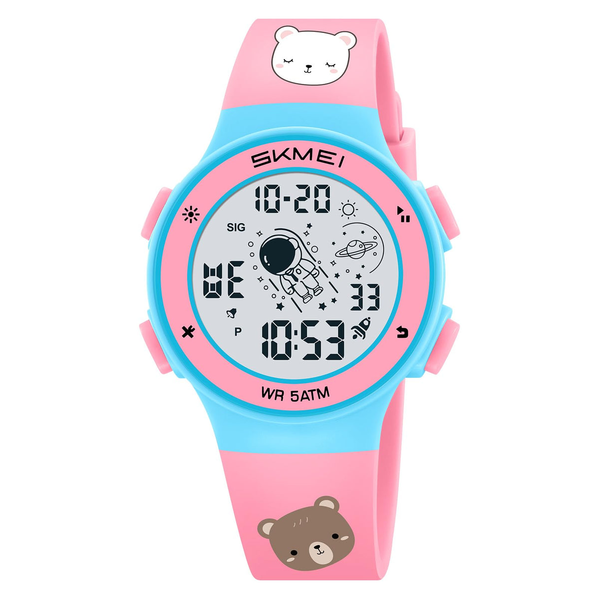 Digital Watch for Kids with Light Pink Silicone Strap and Round Dial for Casual & Formal Wear
