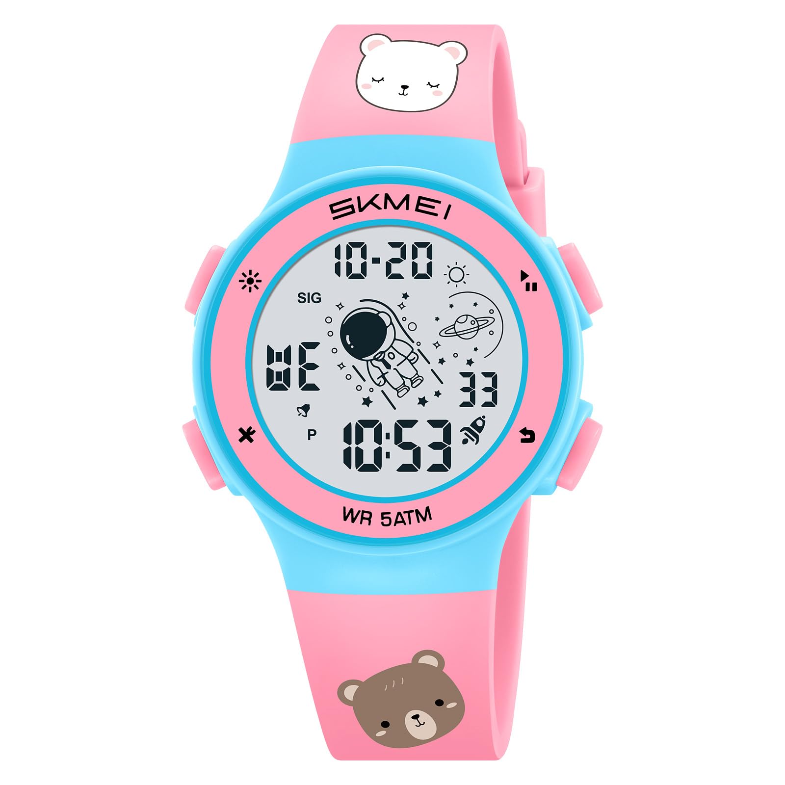 Digital Watch for Kids with Light Pink Silicone Strap and Round Dial for Casual & Formal Wear