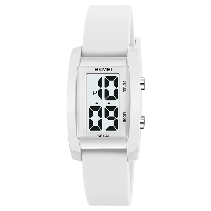 Digital Watch for Men LED Display, Rectangle Dial, Waterproof Sports Watch with Silicone Strap