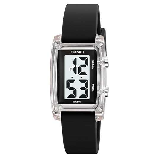 Digital Watch for Men LED Display, Rectangle Dial, Waterproof Sports Watch with Silicone Strap
